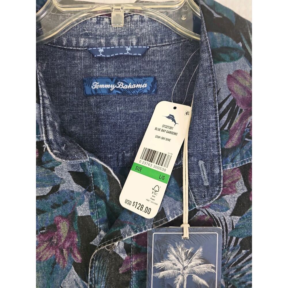 Tommy Bahama ~Men's Size L~ Multicolor Blue Bay Gardens 100% Cotton Shirt NWT - Picture 2 of 16